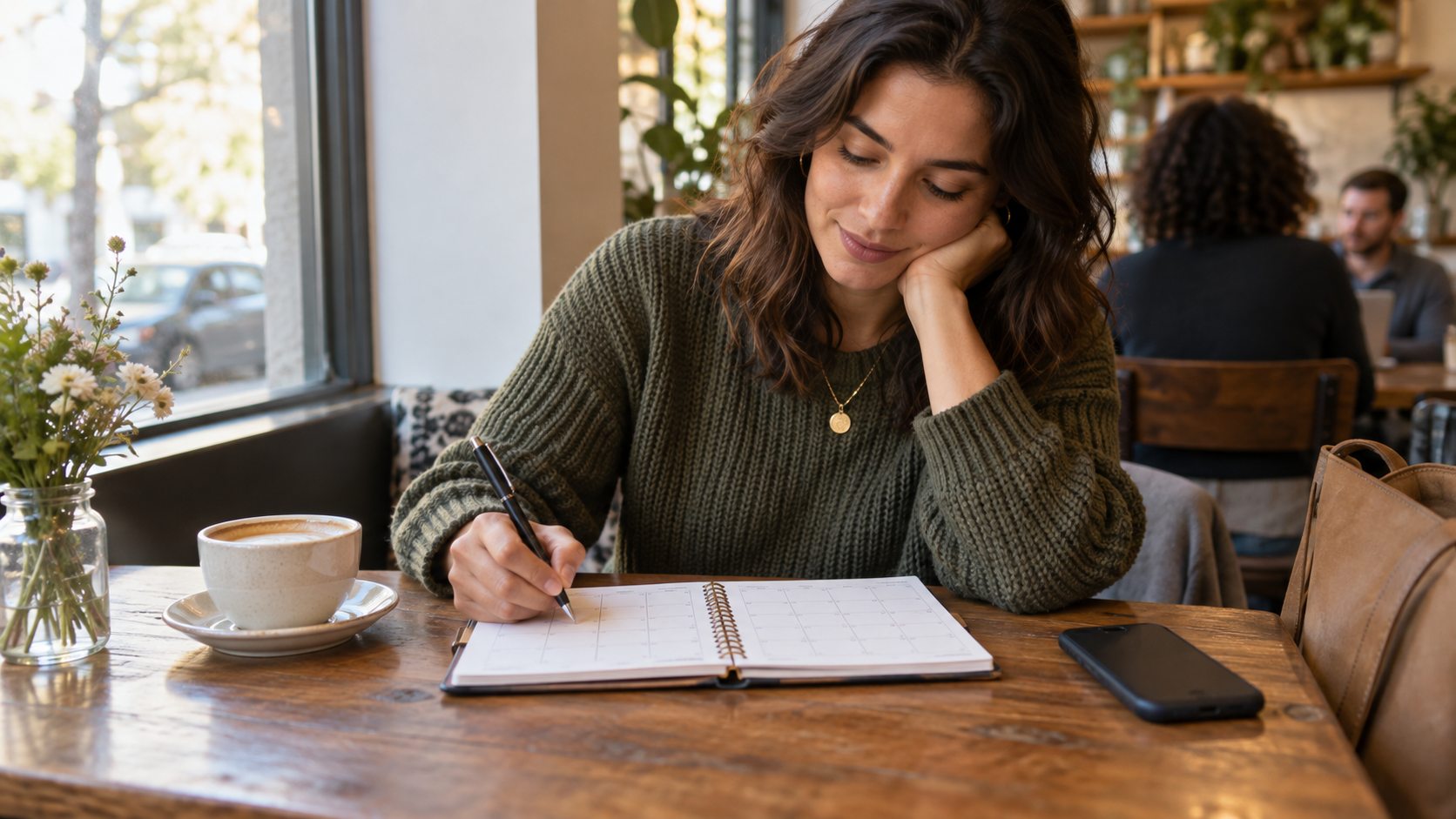 Adult reviewing a personal calendar before making dating plans